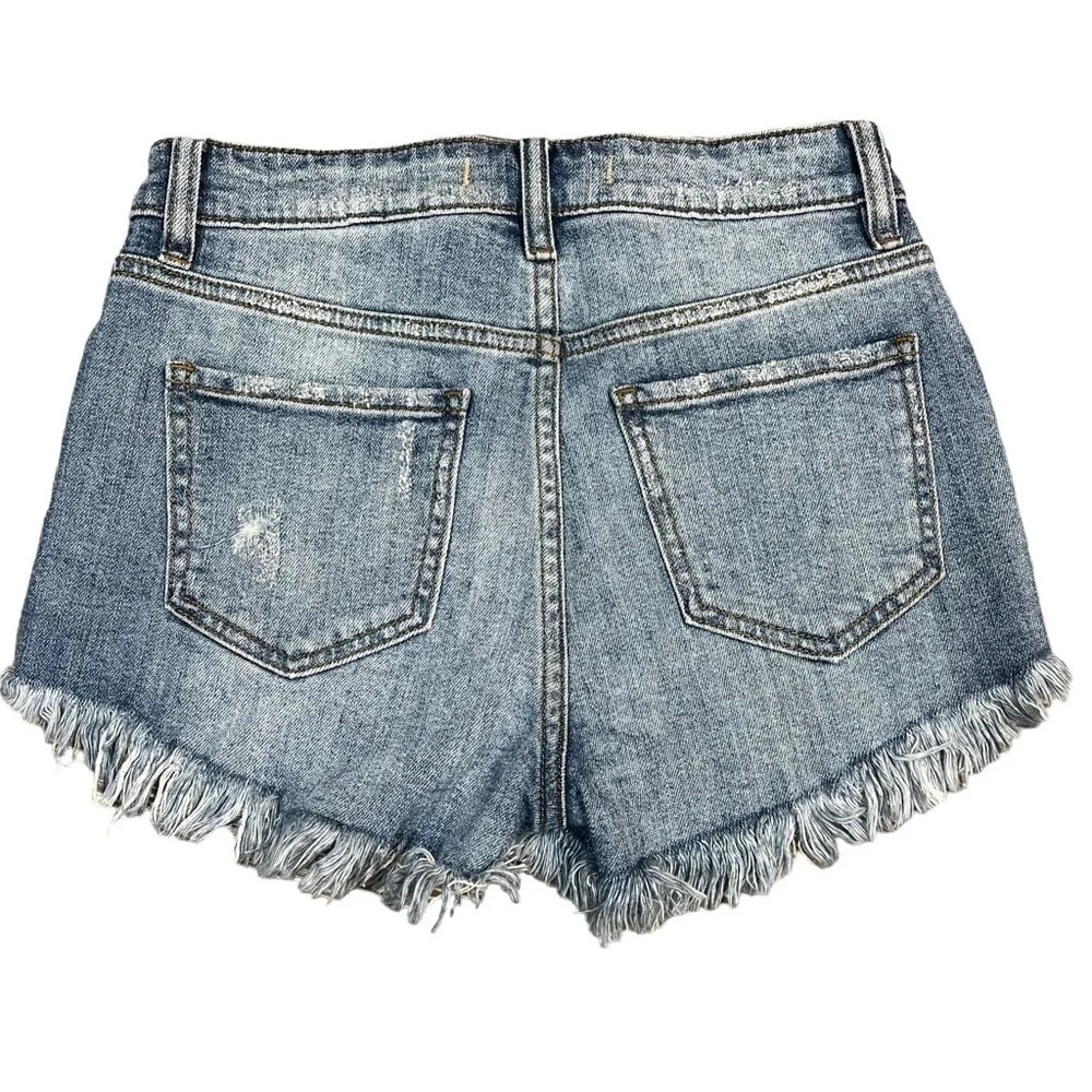 Eunina Blue Jean Shorts XS Lulu High Rise Cut Off Shortie Star Patches